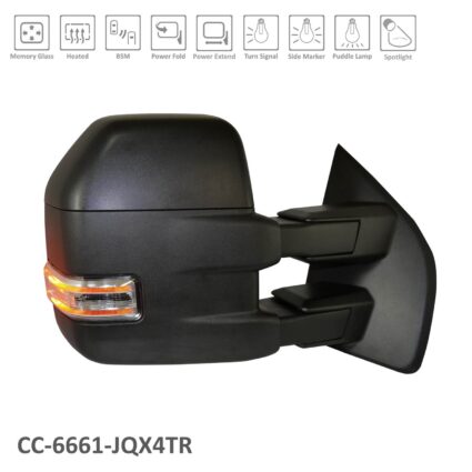 Door Mirror Assembly Right TT Type Power Dual Sail Telescopic w/BLIS w/o Camera Black for Ford F-150 2015–2018