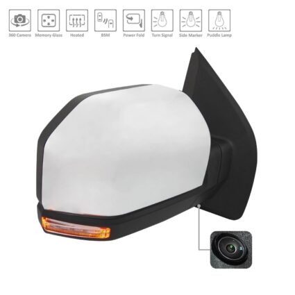 Door Mirror Assembly Right Standard Heated w/BLIS w/Side View Camera Chrome for Ford F-150 2015–2018