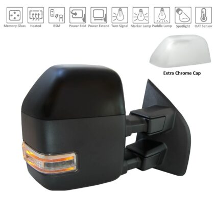 Door Mirror Assembly Right Power Power-Telescoping w/BLIS w/o S/V Camera Chrome for Ford F-250 Super Duty F-350 Super Duty F-450 Super Duty
