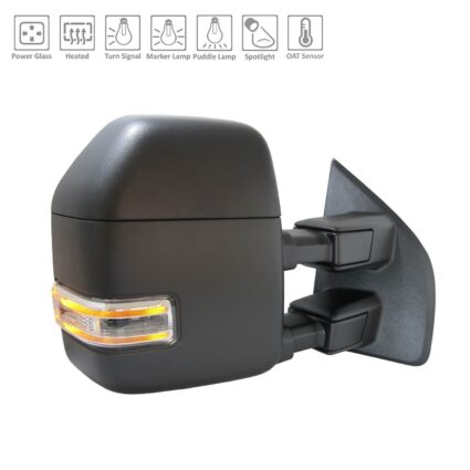 Door Mirror Right Manual Telescoping w/Signal Lamps From 2-26-18 w/Cover Black for Ford F-150 2018–2020