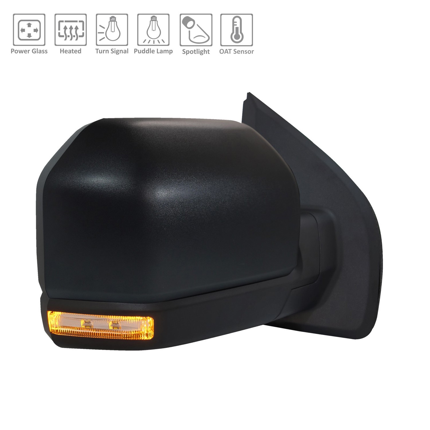 Door Mirror Assembly Right Heated w/o Blind Spot Detection w/Spot Lamp Black for Ford F-150 2019–2020