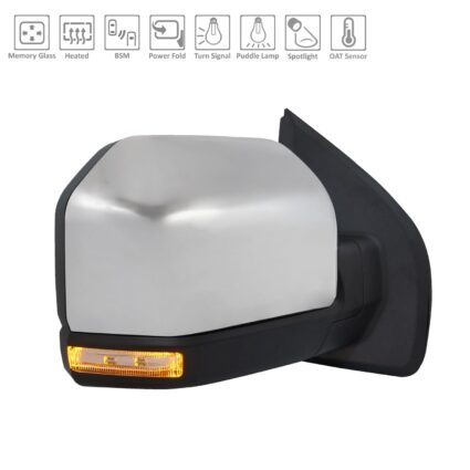 Door Mirror Assembly Right Heated w/Blind Spot Detection w/o Side View Camera w/Spot Lamp Chrome for Ford F-150 2019–2020