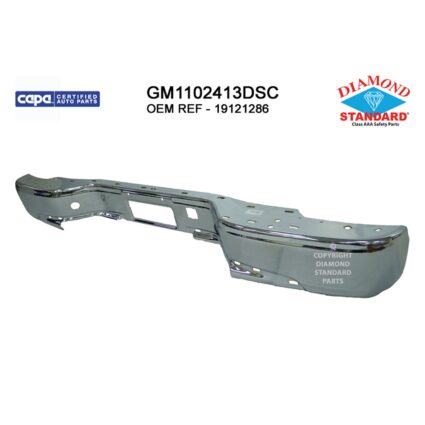 Bumper Cover Rear w/o Body Cladding Chrome CAPA for Chevrolet Avalanche 1500 Avalanche 2500 Silverado 1500 Silverado 2500 Silverado 2500 HD Silverado 3500 Suburban 1500 Suburban 2500 Tahoe GMC Sierra 1500 Sierra 2500 Sierra 2500 HD Sierra 3500 Yukon Yukon XL 1500 Yukon XL 2500