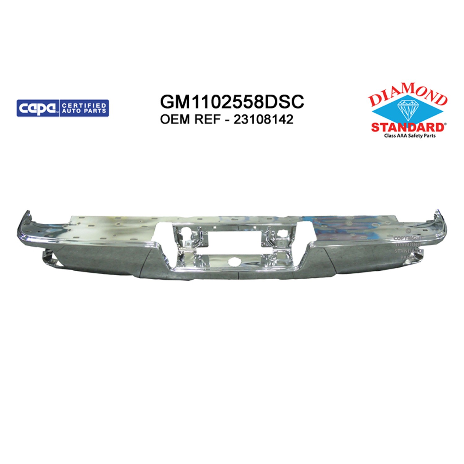 Bumper Face Bar Rear w/o Parking Aid Sensors Chrome w/Corner Step CAPA for Chevrolet Silverado 1500 Silverado 1500 LD Silverado 2500 HD Silverado 3500 HD GMC Sierra 1500 Sierra 1500 Limited Sierra 2500 HD Sierra 3500 HD