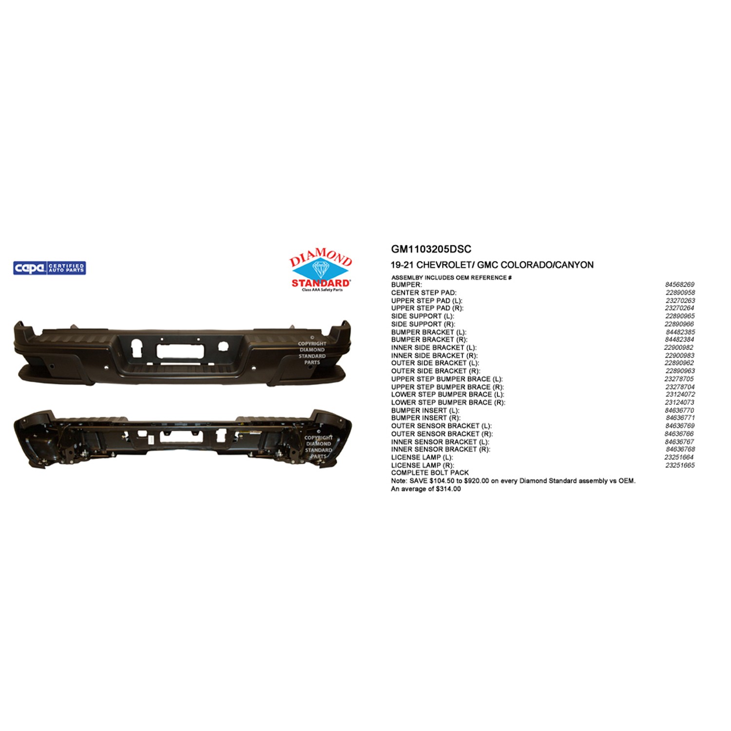 Bumper Assembly Rear w/Parking Sensors CAPA for Chevrolet Colorado GMC Canyon