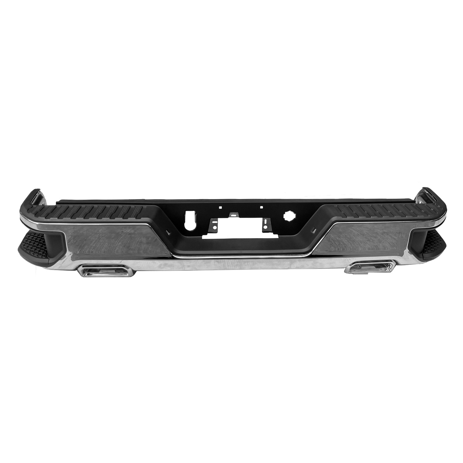 Bumper Assembly Rear Dual Exhaust w/o Blind Spot Module Chrome for Chevrolet Silverado 1500 Silverado 1500 LTD GMC Sierra 1500 Sierra 1500 Limited