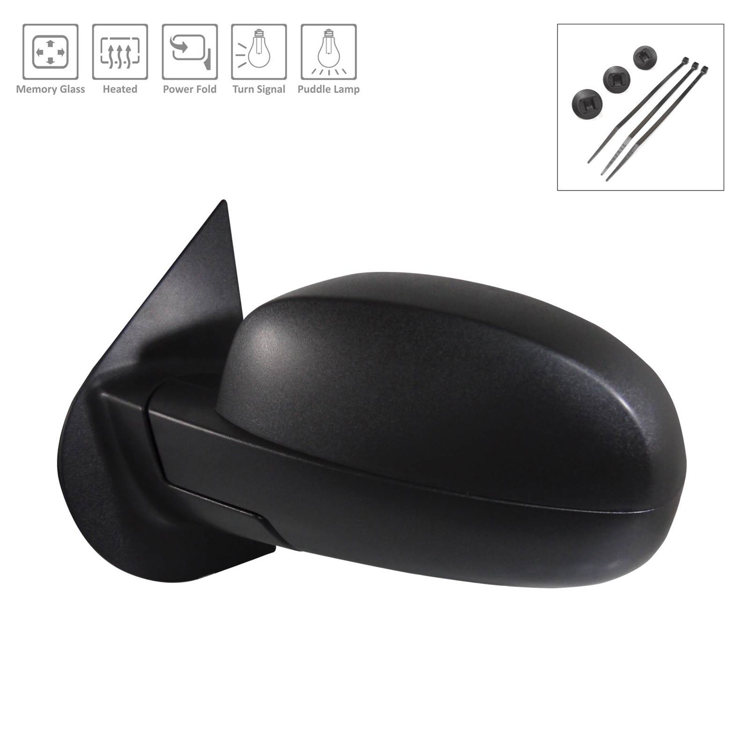 Door Mirror Assembly Left w/Courtesy Lamp w/o Off Road Pkg Black for Chevrolet Suburban 1500 Suburban 2500 Tahoe