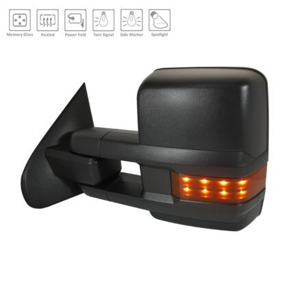 Door Mirror Assembly Left Trailer Tow Type Manual Extend Power Folding w/Signal Lamps Black for Chevrolet Silverado 1500 Silverado 1500 LD Silverado 2500 HD Silverado 3500 HD GMC Sierra 2500 HD Sierra 3500 HD