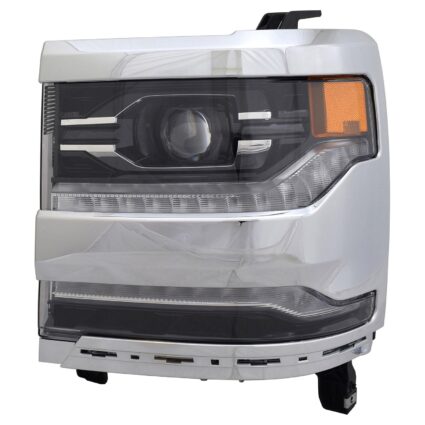 Headlight Assembly Composite Left LED Chrome Bezel CAPA for Chevrolet Silverado 1500 2016–2018