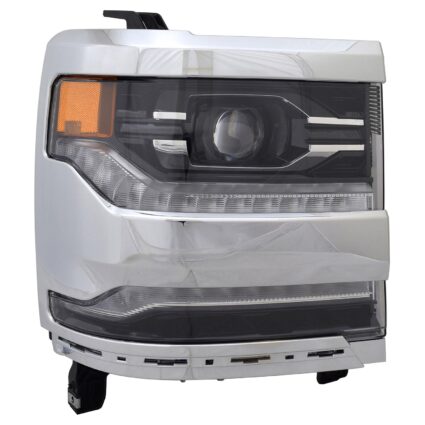 Headlight Assembly Composite Right LED Chrome Bezel CAPA for Chevrolet Silverado 1500 2016–2018