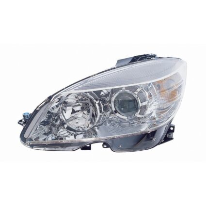 Headlight Assembly Composite Left W204 Halogen From 2-9-07 Chrome Bezel CAPA for Mercedes-Benz C230 C250 C300 C350 C63 AMG