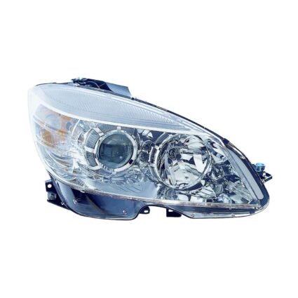 Headlight Assembly Composite Right W204 Halogen From 2-9-07 Chrome Bezel CAPA for Mercedes-Benz C230 C250 C300 C350 C63 AMG