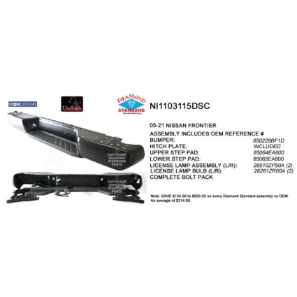 Bumper Assembly Rear w/License Lamps Face Bar/Upper/Center Pad w/o Park CAPA for Nissan Frontier 2005–2021