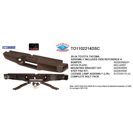 Bumper Face Bar Rear w/Standard Bed Black CAPA for Toyota Tacoma 1995–2004