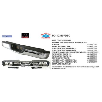 Bumper Assembly Rear Step Bumper Assembly w/Tow Hitch w/License Lamps Chrome CAPA for Toyota Tundra 2000–2006
