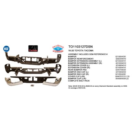 Bumper Assembly Rear w/o Towing Hitch w/Parking Assist Chrome NSF for Toyota Tacoma 2016–2023