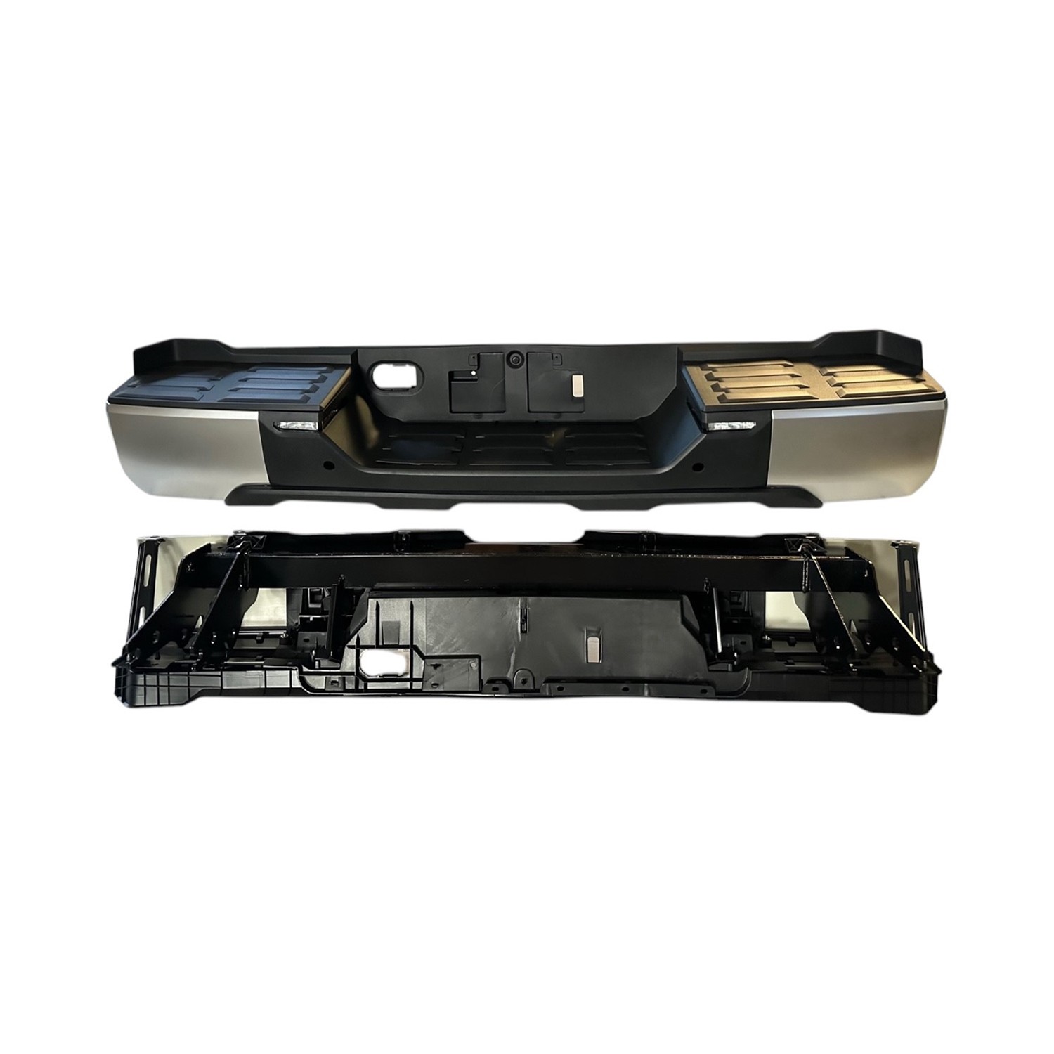 Bumper Assembly Rear w/Parking Sensors w/Back-up Lamp w/o Tow Hitch Satin Chrome for Toyota Tundra 2022–2024