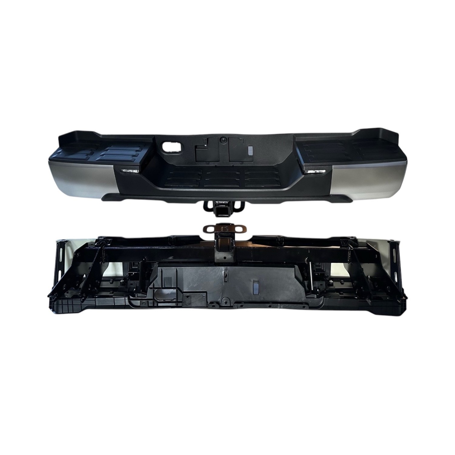 Bumper Assembly Rear w/o Parking Sensors w/Back-up Lamp w/Tow Hitch Satin Chrome for Toyota Tundra 2022–2024