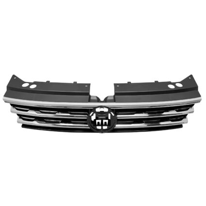 Grille Assembly w/o R-LINE w/Collision Warning Black/Satin Black/Polished Chrome (3 Slat) for Volkswagen Tiguan 2018–2019