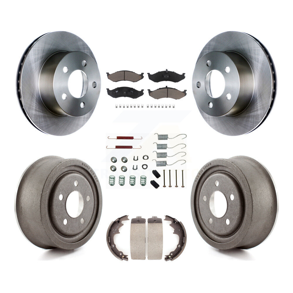 Front Rear Brake Rotor Ceramic Pad Drum Kit (7Pc) For 97-98 Jeep TJ With 9" Diameter K8C-102221