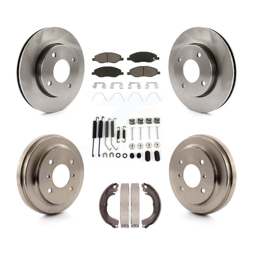 Front Rear Disc Brake Rotors Ceramic Pad & Drum Kit (7Pc) For 2009-2011 Nissan Versa 1.6L K8C-102245