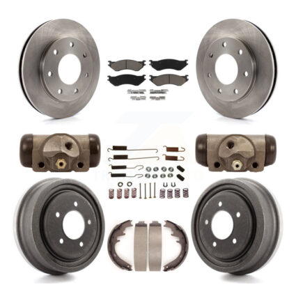 Front Rear Brake Rotor Ceramic Pad Drum Kit (9Pc) For 99 Ford F-150 4WD With 7 Lug Wheels K8C-102831