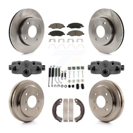 Front Rear Brake Rotor Ceramic Pad Drum Kit (9Pc) For 09-11 Nissan Versa With 4 Wheel ABS K8C-103786