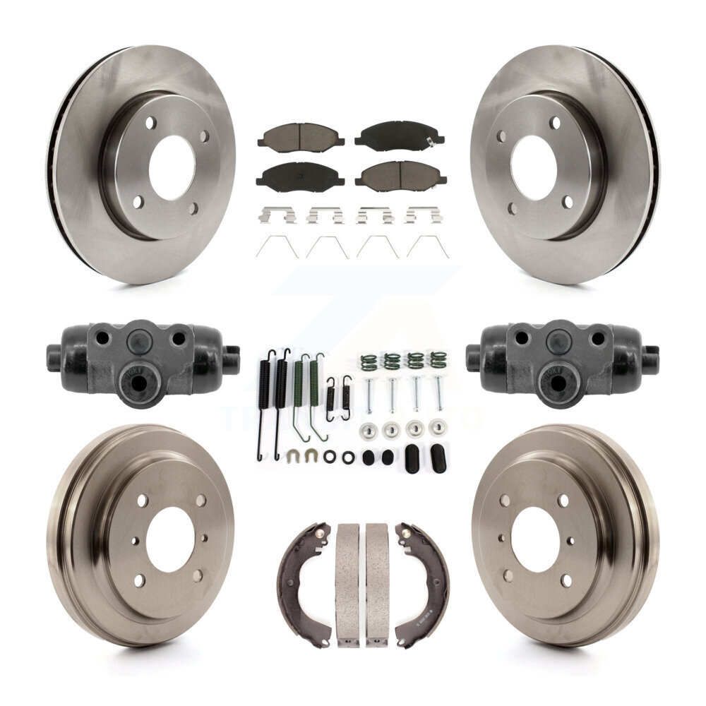 Front Rear Brake Rotor Ceramic Pad Drum Kit (9Pc) For 09-11 Nissan Versa With 4 Wheel ABS K8C-103786