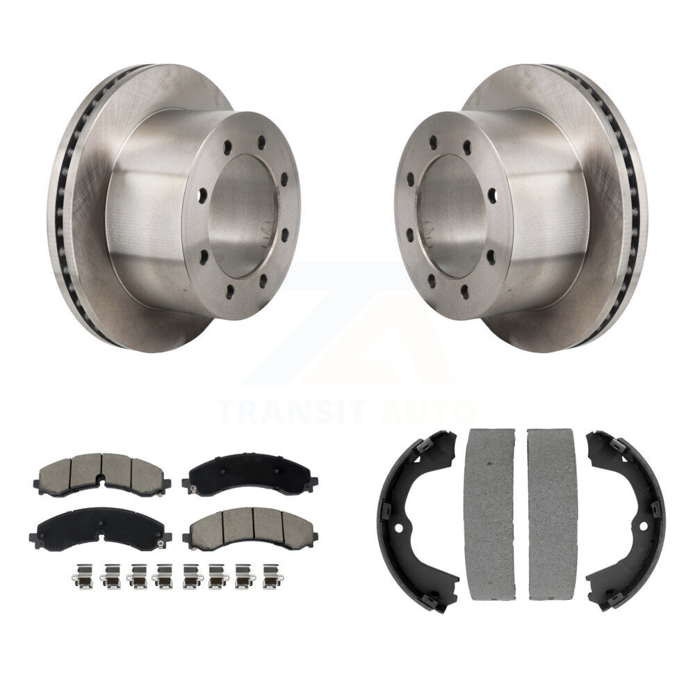 Rear Disc Rotors Ceramic Pads & Parking Brake Shoes Kit For GMC Sierra 3500 HD Chevrolet K8C-103914