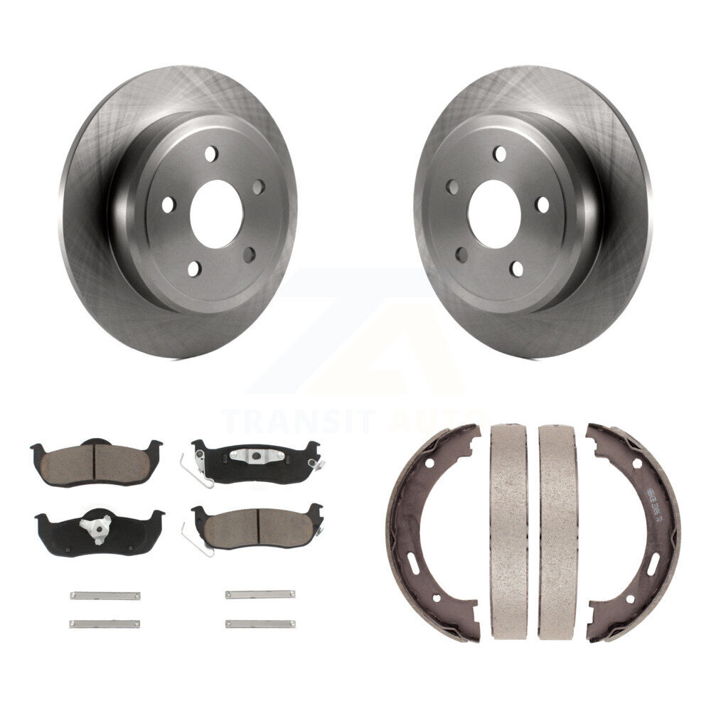 Rear Disc Rotors Ceramic Pads & Parking Brake Shoes Kit For Jeep Grand Cherokee Commander K8C-103937