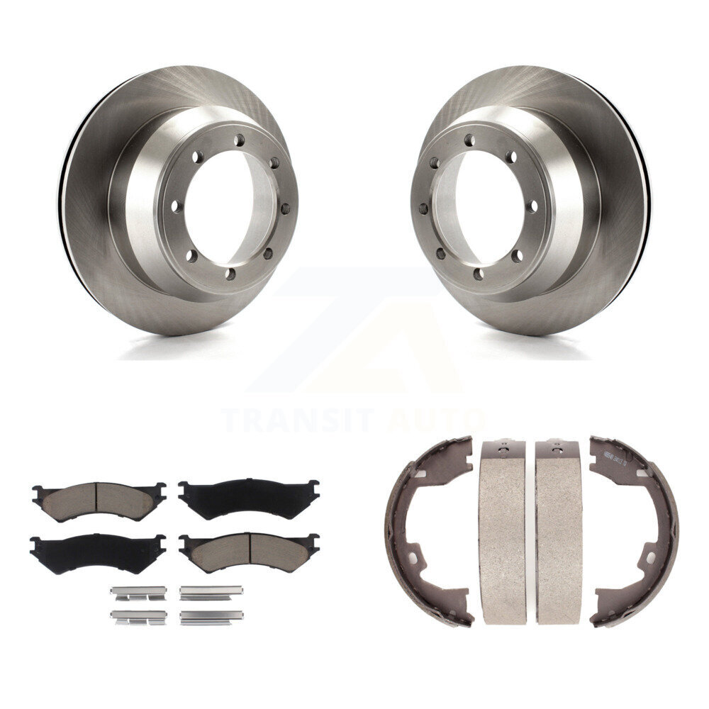 Rear Disc Rotors Ceramic Pads And Parking Brake Shoes Kit For Ford E-350 Super Duty K8C-104010