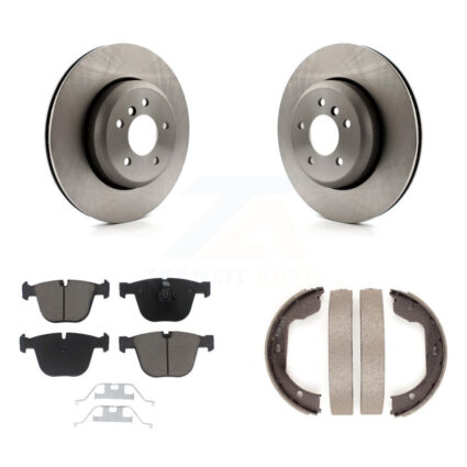 Rear Disc Rotors Ceramic Pads & Parking Brake Shoes Kit For BMW 650i 645Ci 550i 545i 535i K8C-104114