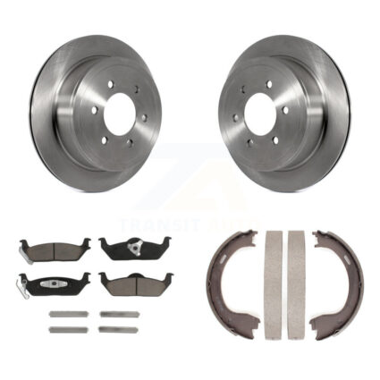 Rear Disc Rotors Ceramic Pads & Parking Shoes Kit For 09-11 Ford F-150 With 6 Lug Wheels K8C-104136