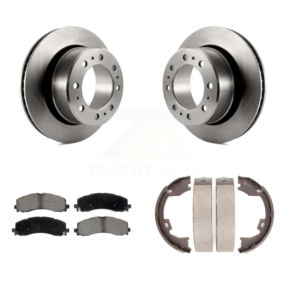 Rear Disc Rotors Ceramic Pads And Parking Brake Shoes Kit For Ram 2500 3500 K8C-104165