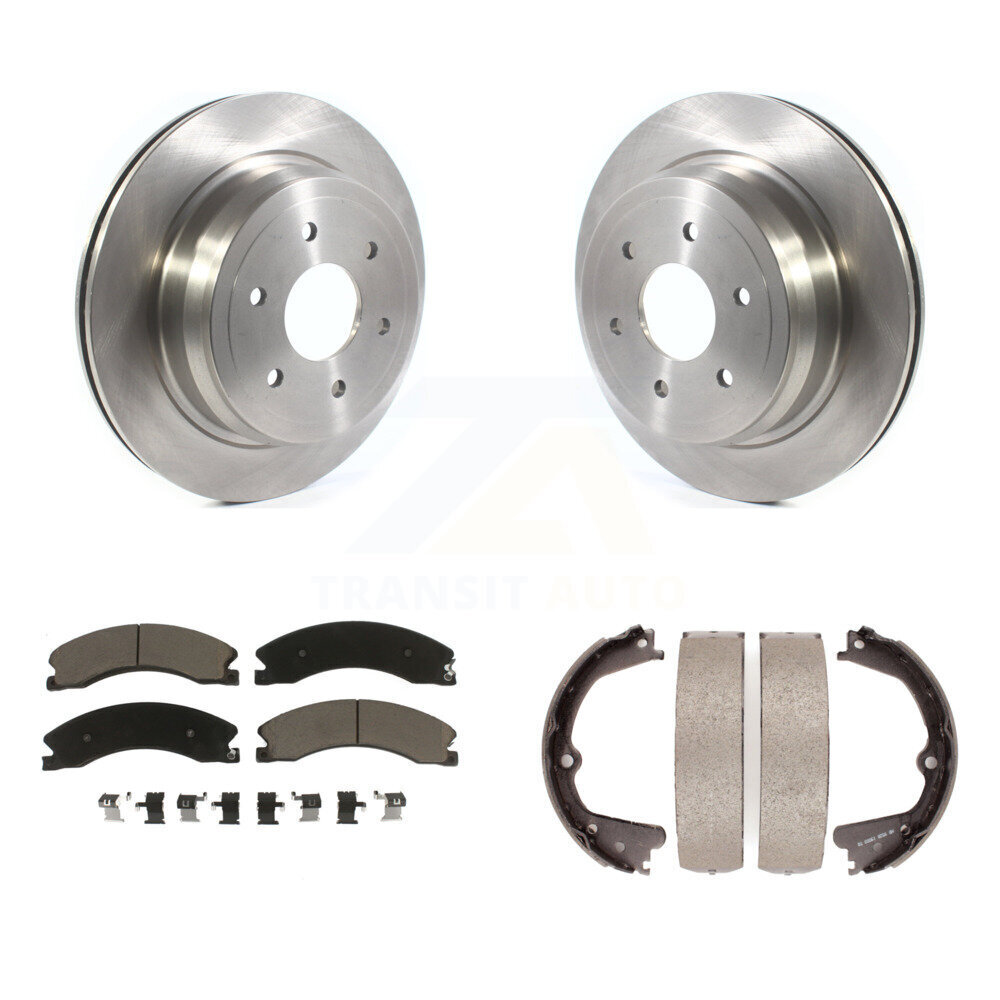 Rear Disc Rotors Ceramic Pads And Parking Brake Shoes Kit For 2016-2019 Nissan TITAN XD K8C-104182