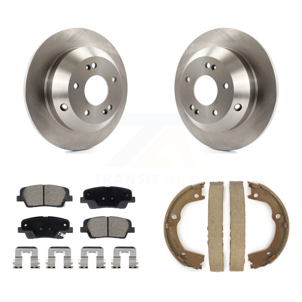 Rear Disc Rotors Ceramic Pads & Parking Brake Shoes Kit For Hyundai Santa Fe Kia Sorento K8C-104196