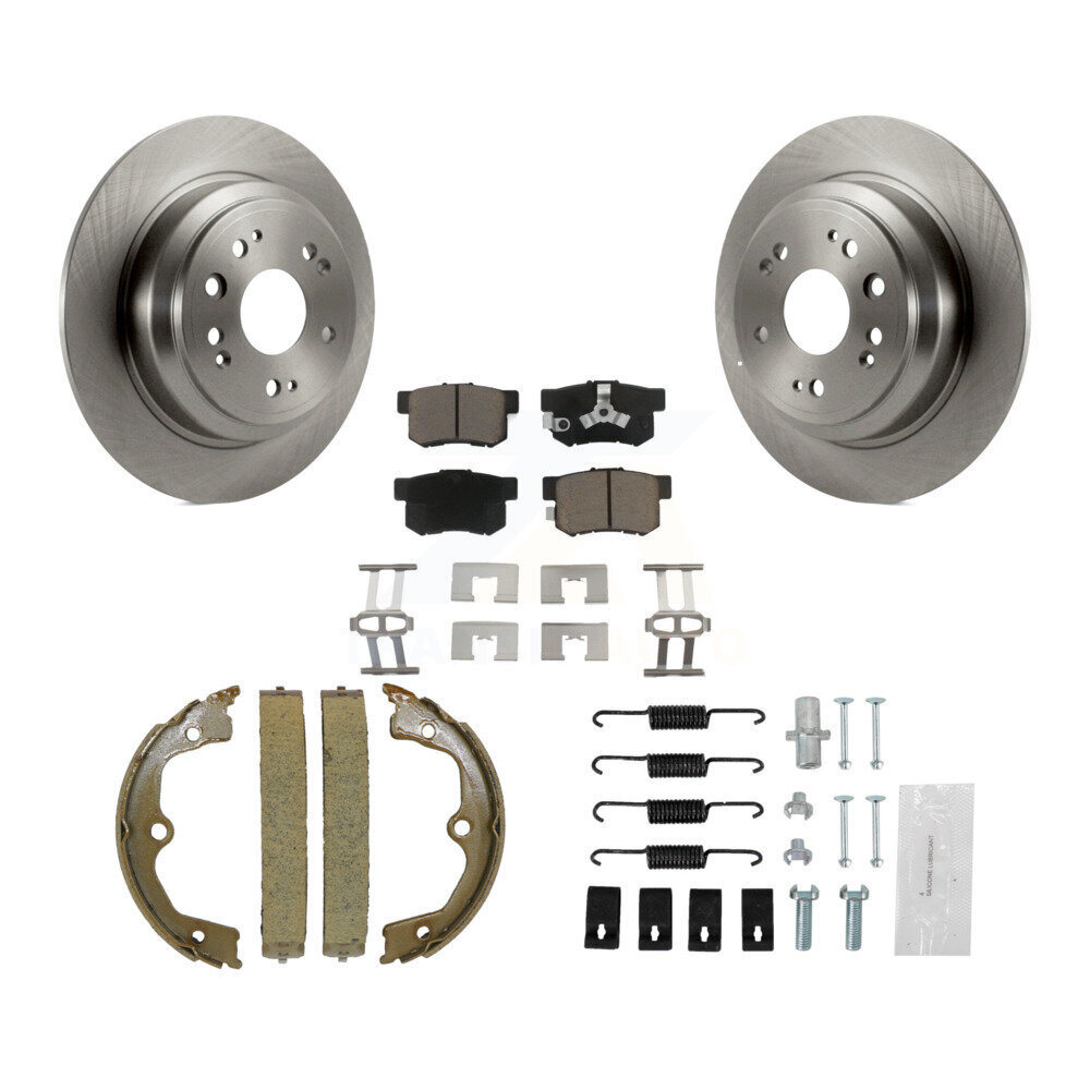 Rear Disc Rotors Ceramic Pads Parking Brake Shoes Hardware Kit For Honda Accord Crosstour K8C-104250