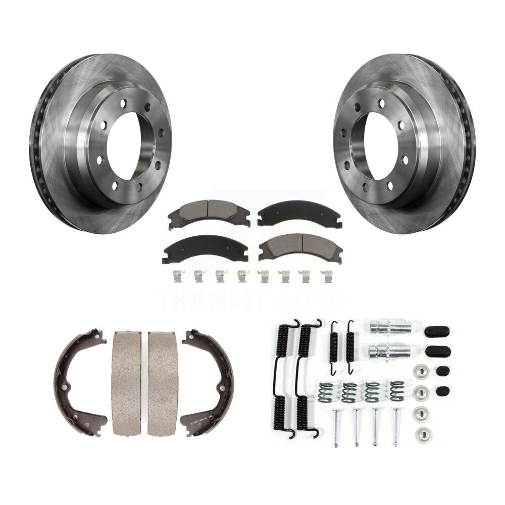 Rear Disc Rotors Ceramic Pads Parking Shoes Hardware Kit For Ford E-350 Super Duty E-250 K8C-104291