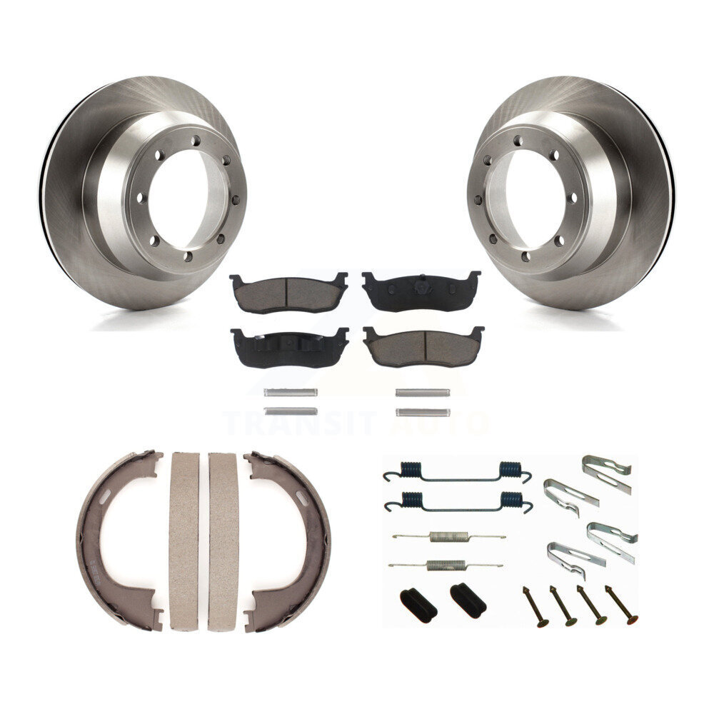 Rear Disc Rotors Ceramic Pads Parking Shoes Hardware Kit For Ford F-150 With 8 Lug Wheels K8C-104319