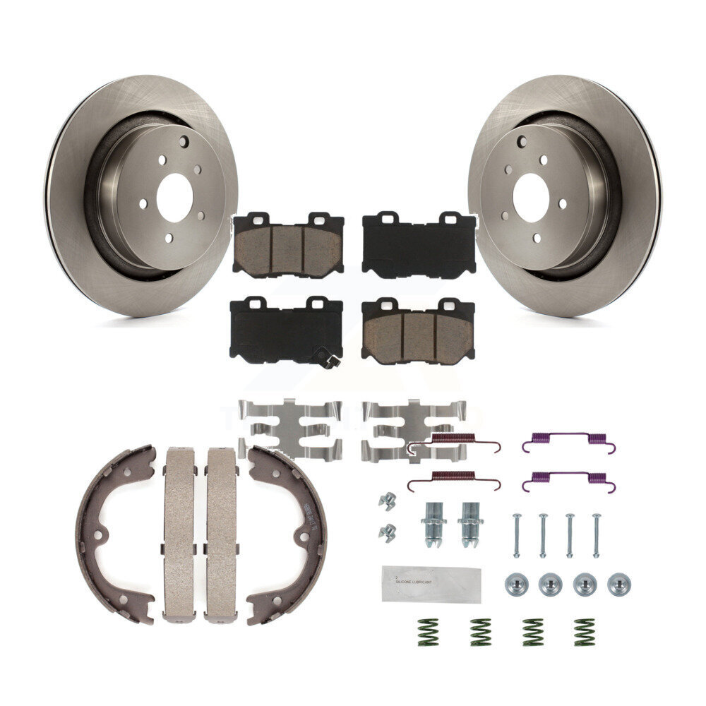 Rear Disc Rotors Ceramic Pads Parking Shoes & Hardware Kit For INFINITI Q50 M37 FX50 QX70 K8C-104354
