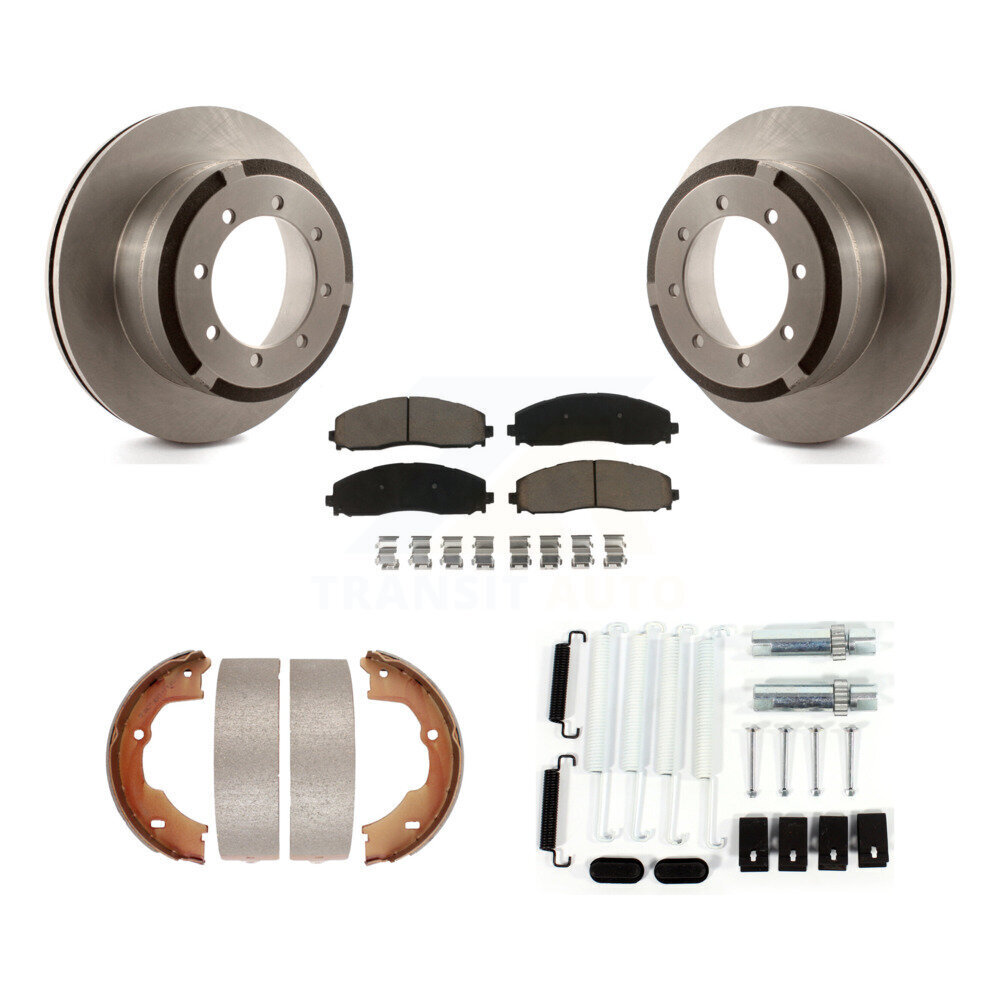 Rear Disc Rotors Ceramic Pads Parking Brake Shoes Hardware Kit For Ford F-450 Super Duty K8C-104469