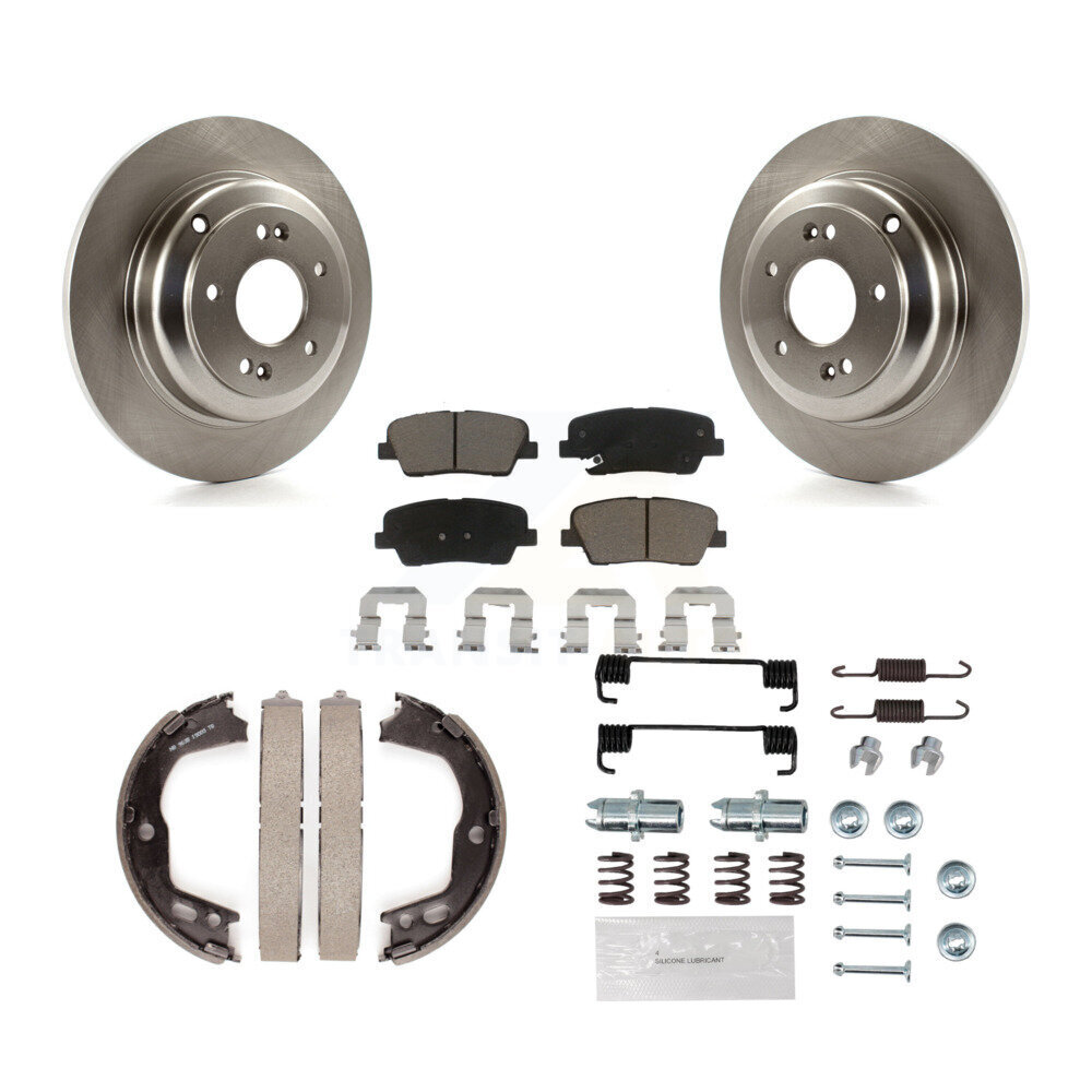 Rear Disc Rotors Ceramic Pads Parking Brake Shoes Hardware Kit For Hyundai Genesis Coupe K8C-104497