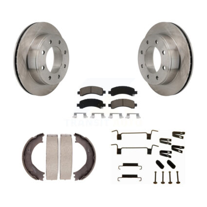 Rear Disc Rotors Ceramic Pads Parking Shoes & Hardware Kit For Chevrolet Express 2500 GMC K8C-104526