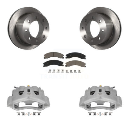 Rear Disc Brake Caliper Rotor Ceramic Pad Kit For GMC Sierra 3500 HD Chevrolet Silverado KC8-100379C