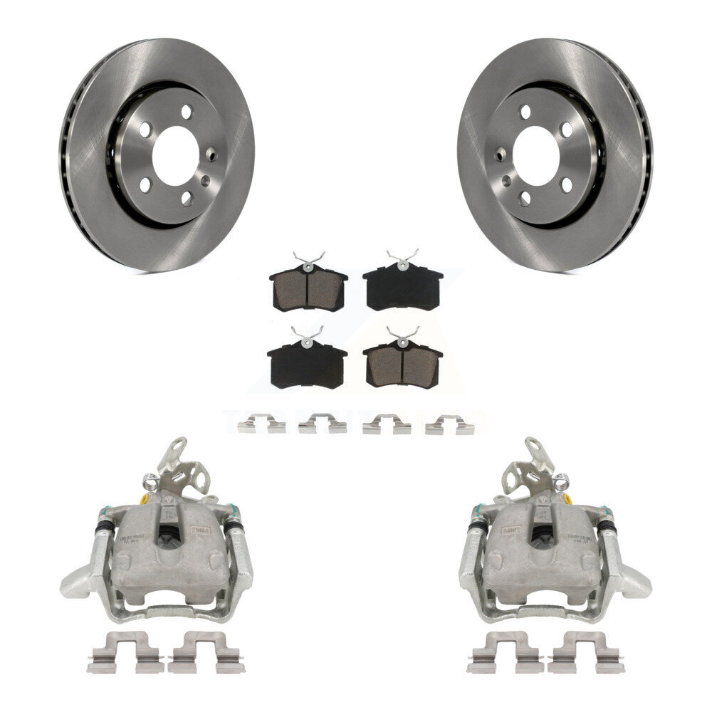 Rear Disc Brake Caliper Rotors And Ceramic Pads Kit For 2005 Volkswagen Jetta 2.5L KC8-100399C