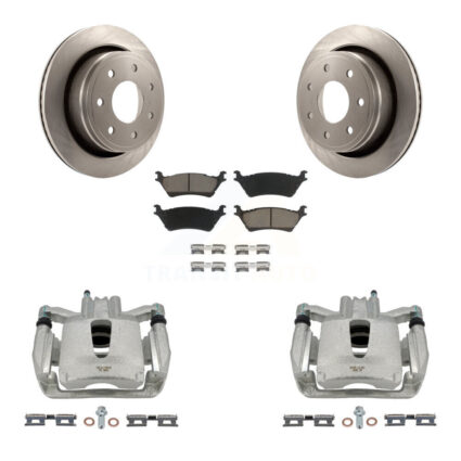 Rear Disc Brake Caliper Rotor Ceramic Pad Kit For 2012-2014 Ford F-150 With 7 Lug Wheels KC8-100483C