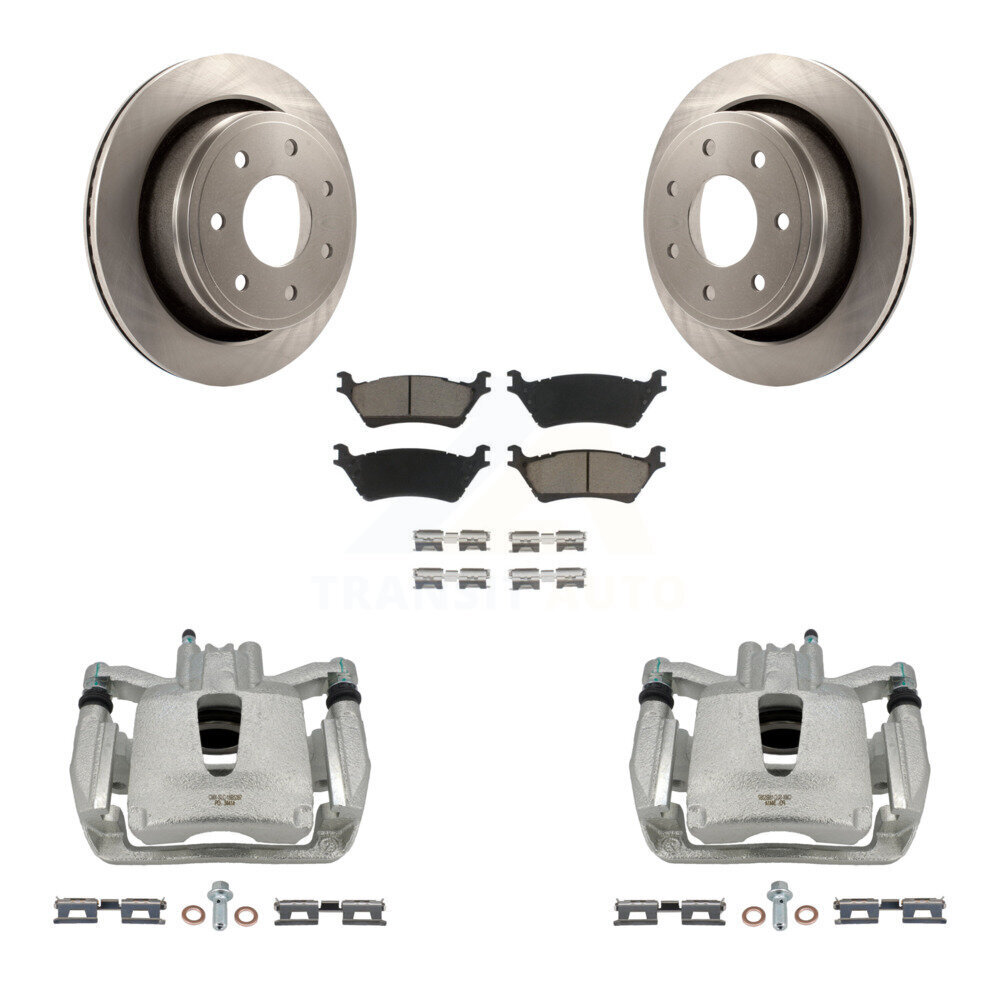Rear Disc Brake Caliper Rotor Ceramic Pad Kit For 2012-2014 Ford F-150 With 7 Lug Wheels KC8-100483C