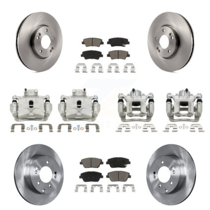 Front Rear Disc Brake Caliper Rotors Ceramic Pad Kit (10Pc) For 2014 Hyundai Sonata 2.0L KC8-101042C