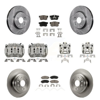 Front Rear Disc Brake Caliper Rotors And Ceramic Pads Kit (10Pc) For Honda Crosstour KC8-101055C