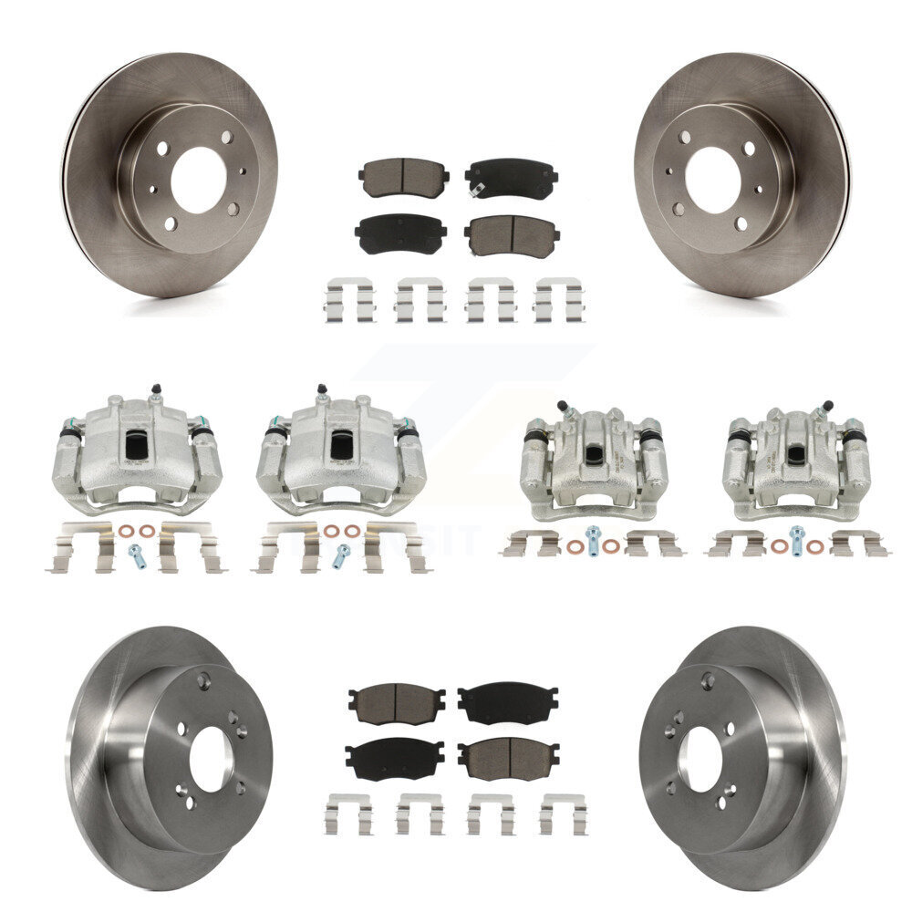 Front Rear Brake Caliper Rotors Ceramic Pad Kit (10Pc) For 2006 Hyundai Accent Hatchback KC8-101130C